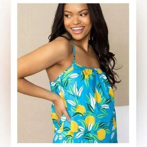 Anthropologie Print Fresh Lemon Zest Boxy Cami Top‎ Organic Cotton Women's XS